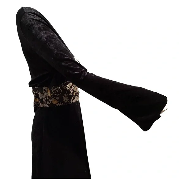 Vintage Miss Me Black Velvet Dragon Robe Size L Embroidered Waist - Picture 5 of 10